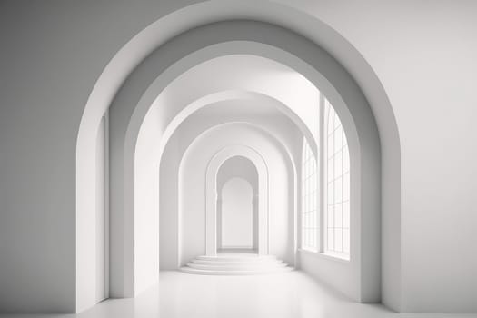 White minimalistic interior with arches. Generative AI design