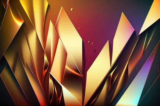 Golden and holographic abstract geometric background. Generative AI design