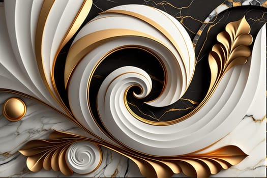 Abstract art deco marble gold floral background. Generative AI design