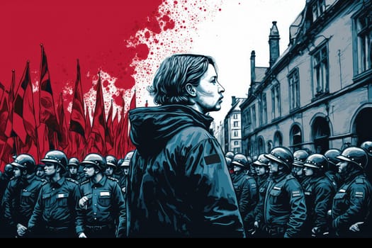 Demonstration and riot police. Generative AI design