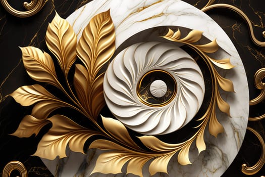 Abstract art deco marble gold floral background. Generative AI design