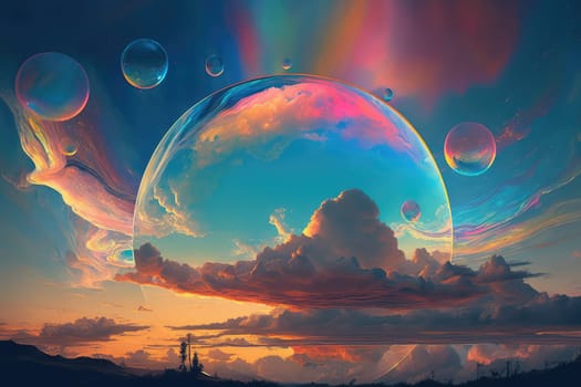 Holographic watercolor cloudy concept landscape. Generative AI design