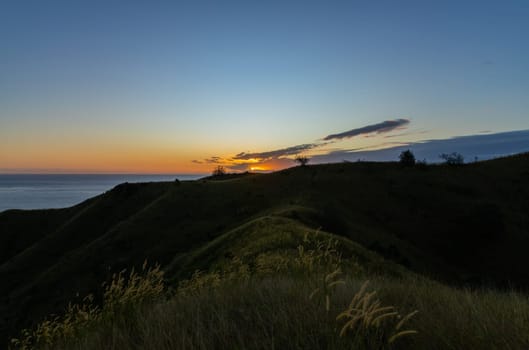 Top view of Nacula island at sunset, Yasawa island group, Fiji, South Pacific islands