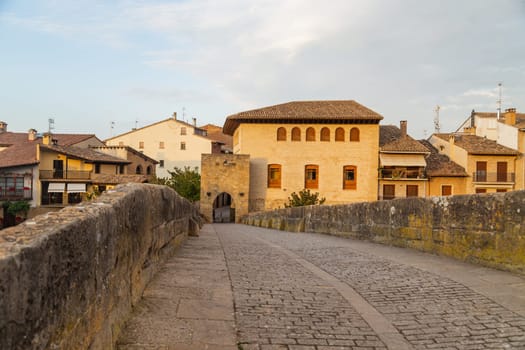 Navarra, Spain: 06 August 2022: Puente la Reina (Bridge of the Queen) bridge over the Arga river. Navarra Spain