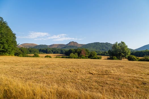 Fields and mountain view in Basque Country, Spain