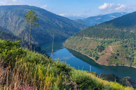 Water reservoir close to Grandas de Salime, beautiful landscape along the Camino de Santiago trail, Asturias, Spain