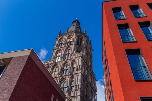 The tower of the City Hall of Cologne. Germany.