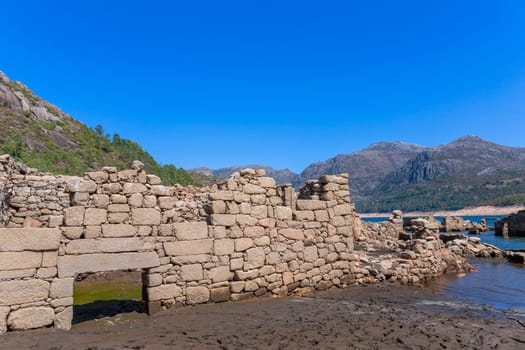 Old ruins of Vilarinho das Furnas, was a village, located in Campo de Geres, Terras de Bouro, on margins of River Homem, in 1972, it was intentionally submerged.