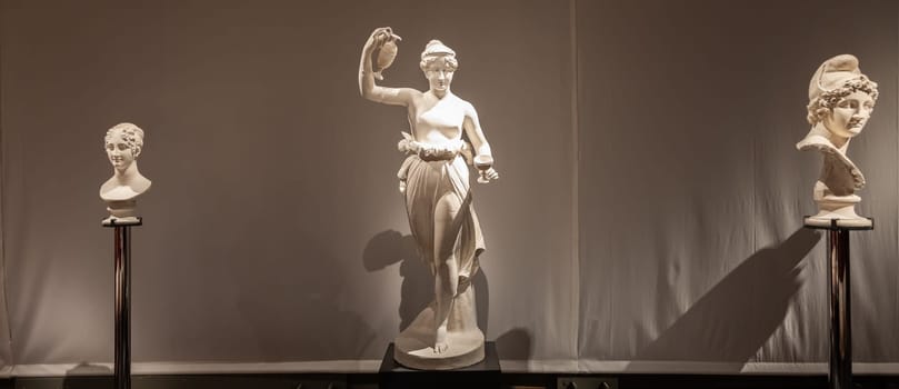 Bassano del Grappa, Italy - 22 December 2023: Classical art museum interior, white marble statues, nobody