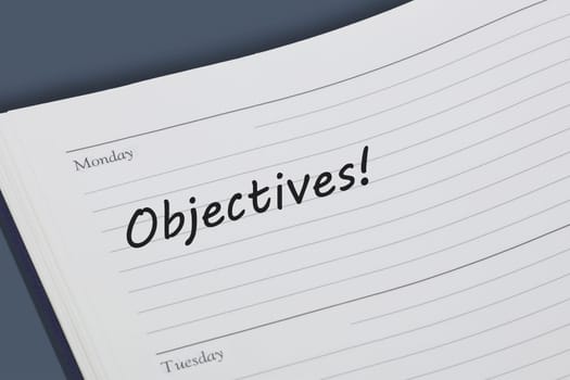An objectives reminder message in an open diary