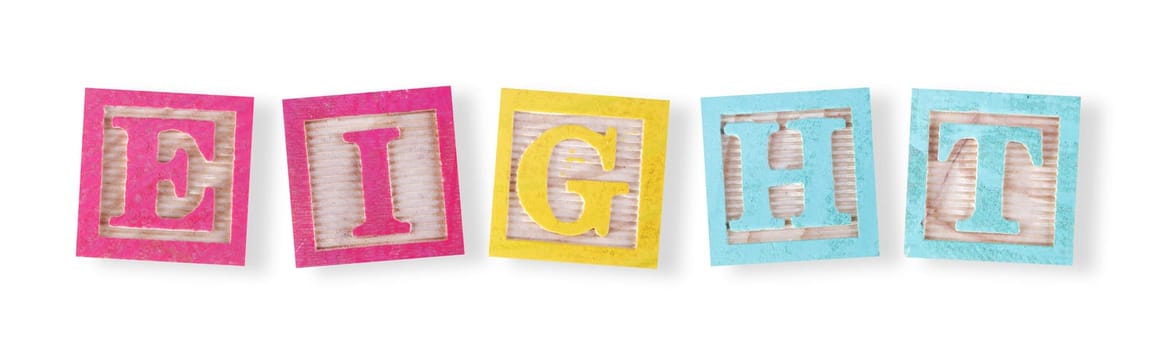 An Eight concept with childs wood blocks on white with clipping path to remove shadow