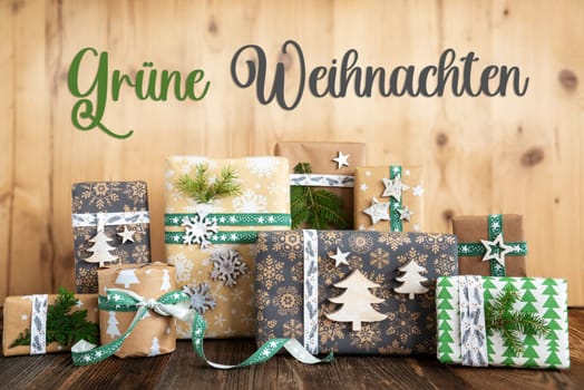 German Text Gruene Weihnachten, Means Green Christmas In English, Rustic, Wooden, Eco-Friendly, Eco, Green, Sustainable Christmas Background, Christmas Gifts Winter Background