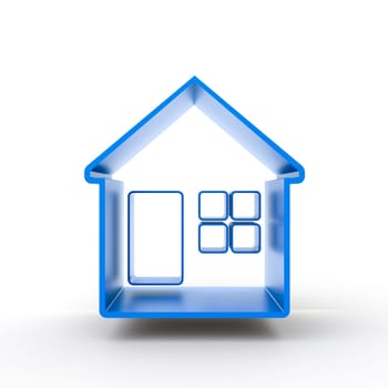 house concept 3d stylised blue render on white background