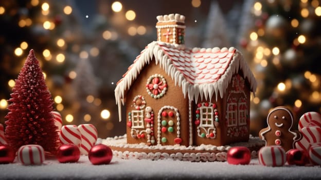gingerbread house with christmas decoration xmas holiday sweets, ai