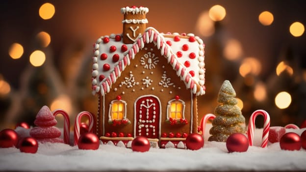 gingerbread house with christmas decoration xmas holiday sweets, ai