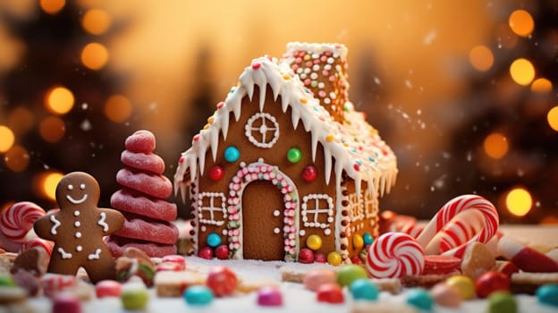 gingerbread house with christmas decoration xmas holiday sweets, ai