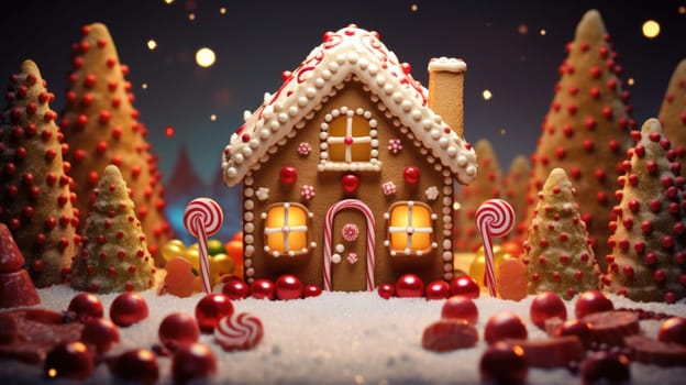 gingerbread house with christmas decoration xmas holiday sweets, ai