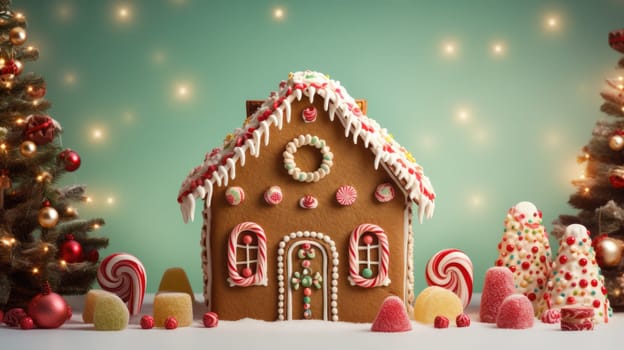 gingerbread house with christmas decoration xmas holiday sweets, ai