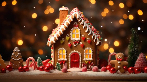 gingerbread house with christmas decoration xmas holiday sweets, ai