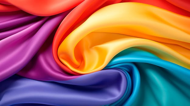 Twisted rainbow colored fabric. Background made of multi-colored fabric. Silk fabric for sewing light clothing. Fashionable lightweight silk fabric. AI generated