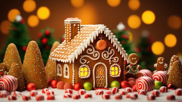 gingerbread house with christmas decoration xmas holiday sweets, ai