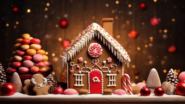 gingerbread house with christmas decoration xmas holiday sweets, ai