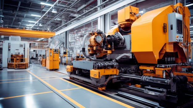 A clean and bright modern heavy industry production facility. Fourth industrial revolution concept. AI generated