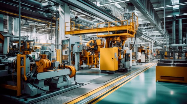 A clean and bright modern heavy industry production facility. Fourth industrial revolution concept. AI generated