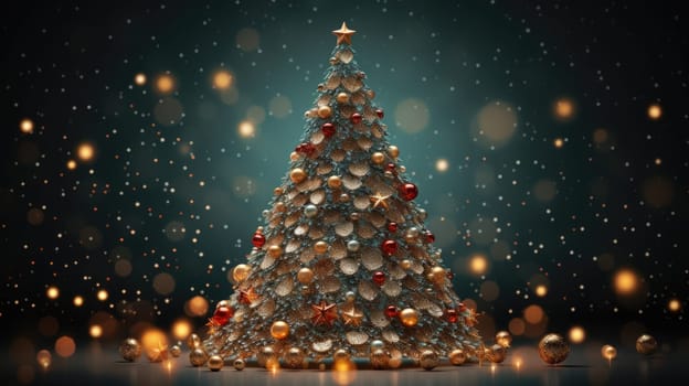 christmas tree xmas holiday decoration with glitter bokeh background, ai