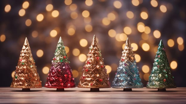 christmas tree xmas holiday decoration with glitter bokeh background, ai