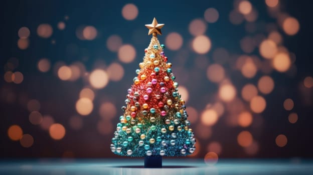 christmas tree xmas holiday decoration with glitter bokeh background, ai