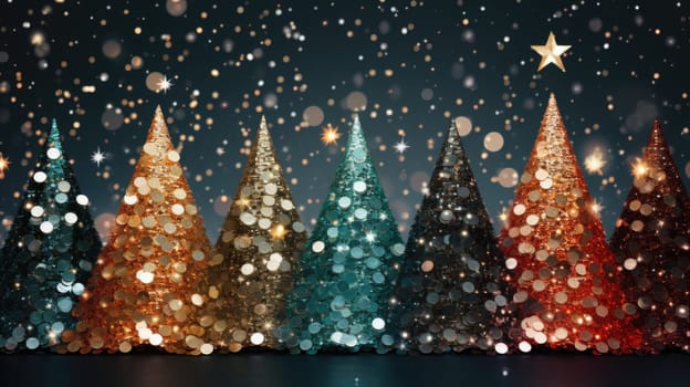 christmas tree xmas holiday decoration with glitter bokeh background, ai
