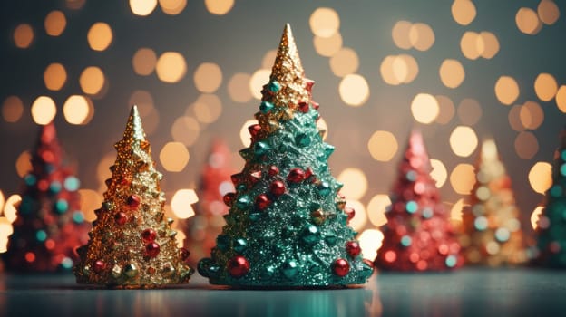 christmas tree xmas holiday decoration with glitter bokeh background, ai