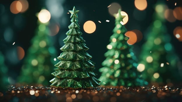 christmas tree xmas holiday decoration with glitter bokeh background, ai