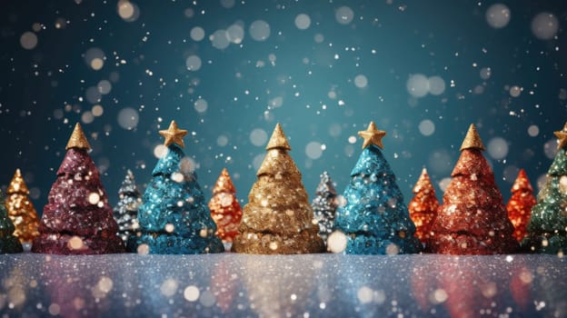 christmas tree xmas holiday decoration with glitter bokeh background, ai