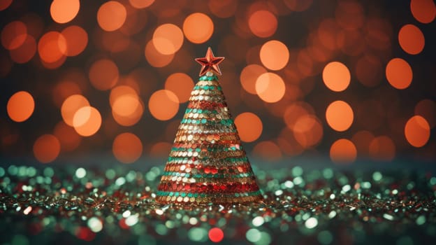 christmas tree xmas holiday decoration with glitter bokeh background, ai