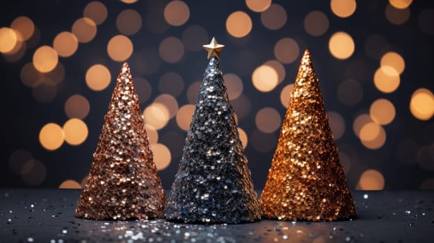 christmas tree xmas holiday decoration with glitter bokeh background, ai