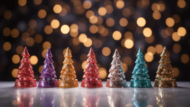christmas tree xmas holiday decoration with glitter bokeh background, ai