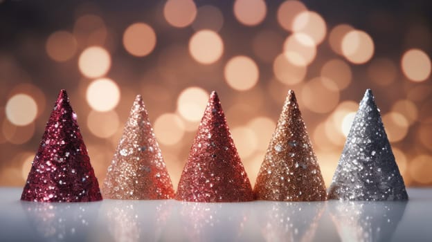 christmas tree xmas holiday decoration with glitter bokeh background, ai