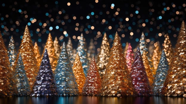 christmas tree xmas holiday decoration with glitter bokeh background, ai