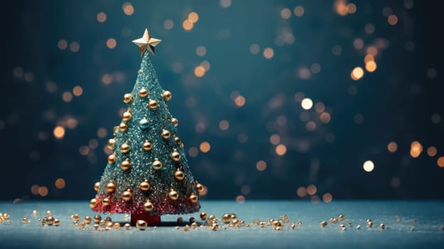 christmas tree xmas holiday decoration with glitter bokeh background, ai