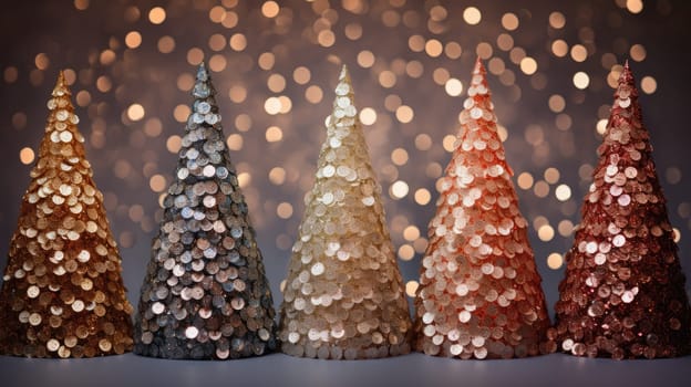 christmas tree xmas holiday decoration with glitter bokeh background, ai