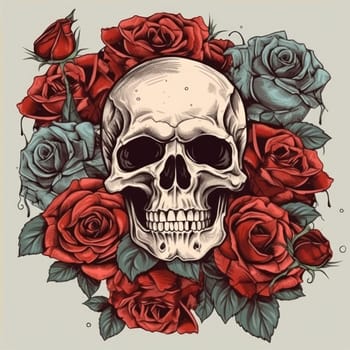 colorful sugar skull decorated with intricate floral patterns on a light background. Generative AI