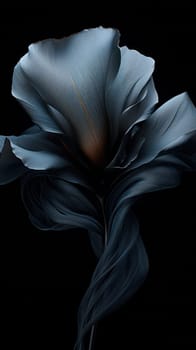 Black satin flower with silk elegant petals on a black background.Generative AI