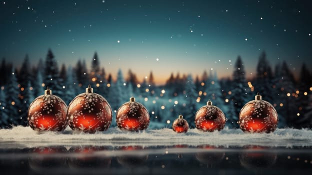 Christmas background with Christmas tree decorations on a blurred background. Holiday and Christmas concept.copy space.Generative AI