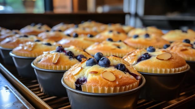 cupcakes in baking dishes. fresh baked goods at the bakery. holiday eve. Generative AI