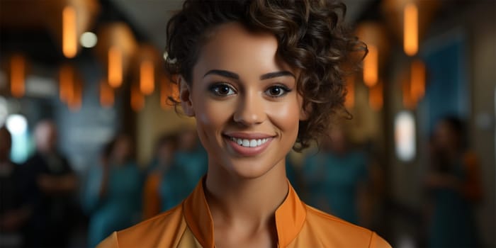 portrait of a young beautiful light-skinned African American woman on a blurred background.Generative AI