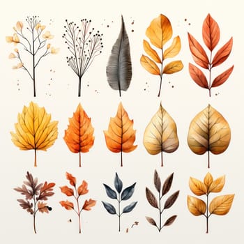 Set of leaf green brown yellow on a light background.Generative AI