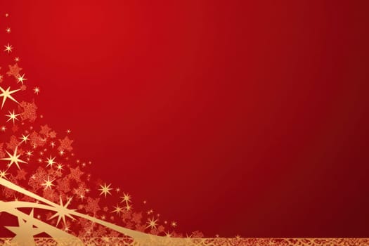 golden elegant Christmas ornament on red background with copy space.Greeting Christmas card. Generative AI