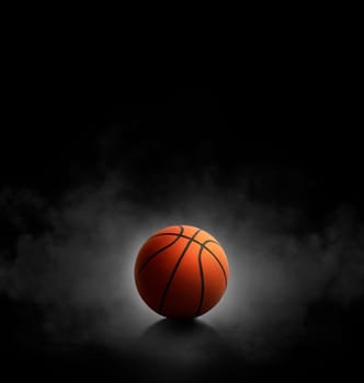 basketball with on black background with smoke